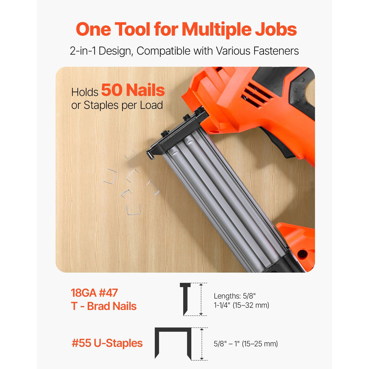 Electric Nail Gun, 2-in-1 Staple Gun Brad Nailer, 18 Gauge 1-1/4 inch, Stapler Brad Nailer with 1000 Pcs Staples and 1000 Pcs Nails, Non-Slip Rubber Grip, for Woodworking and DIY Projects