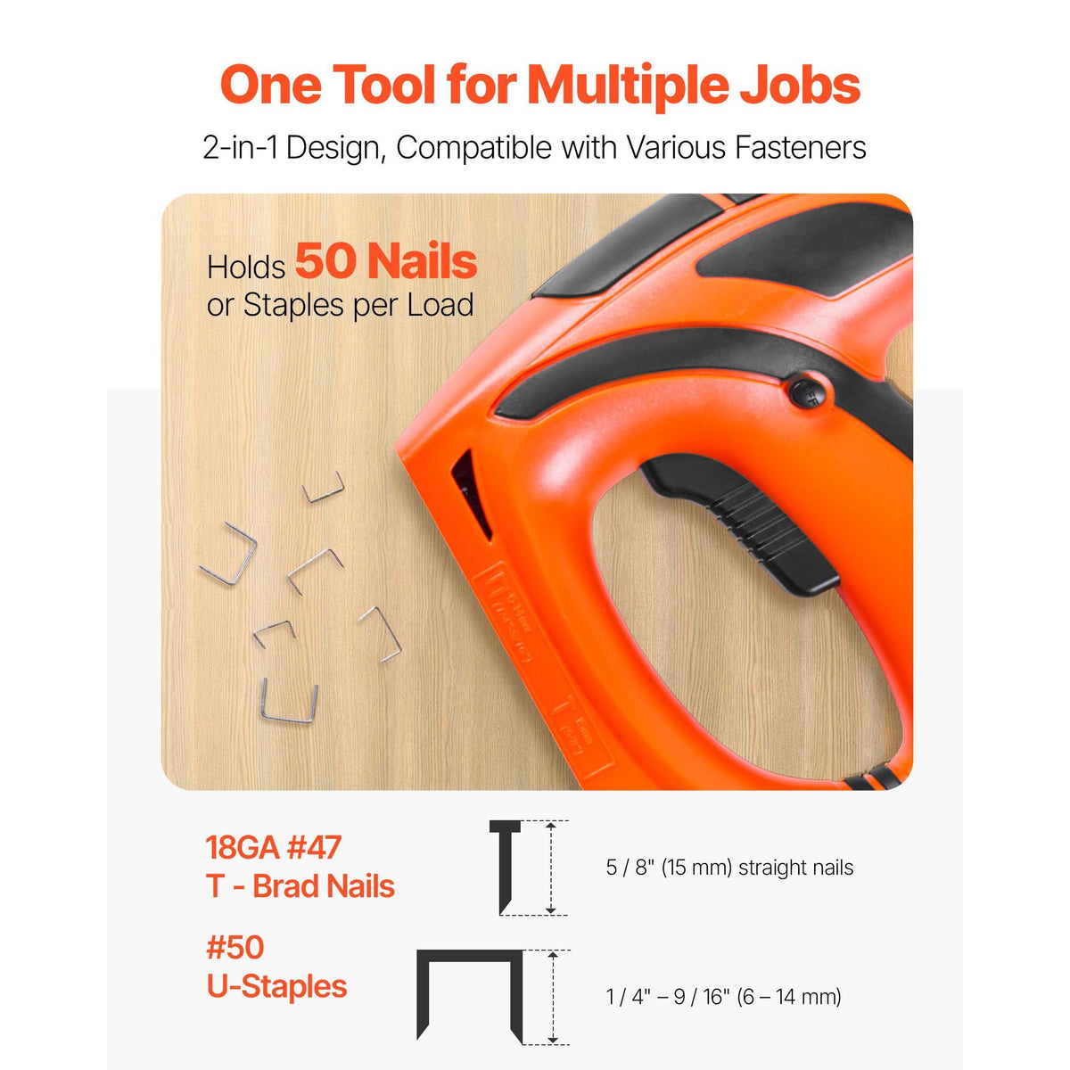 Electric Nail Gun, 2-in-1 Staple Gun Brad Nailer, 18 Gauge 5/8 inch, Stapler Brad Nailer with 1000 Pcs Staples and 1000 Pcs Nails, Non-Slip Rubber Grip, for Woodworking and DIY Projects