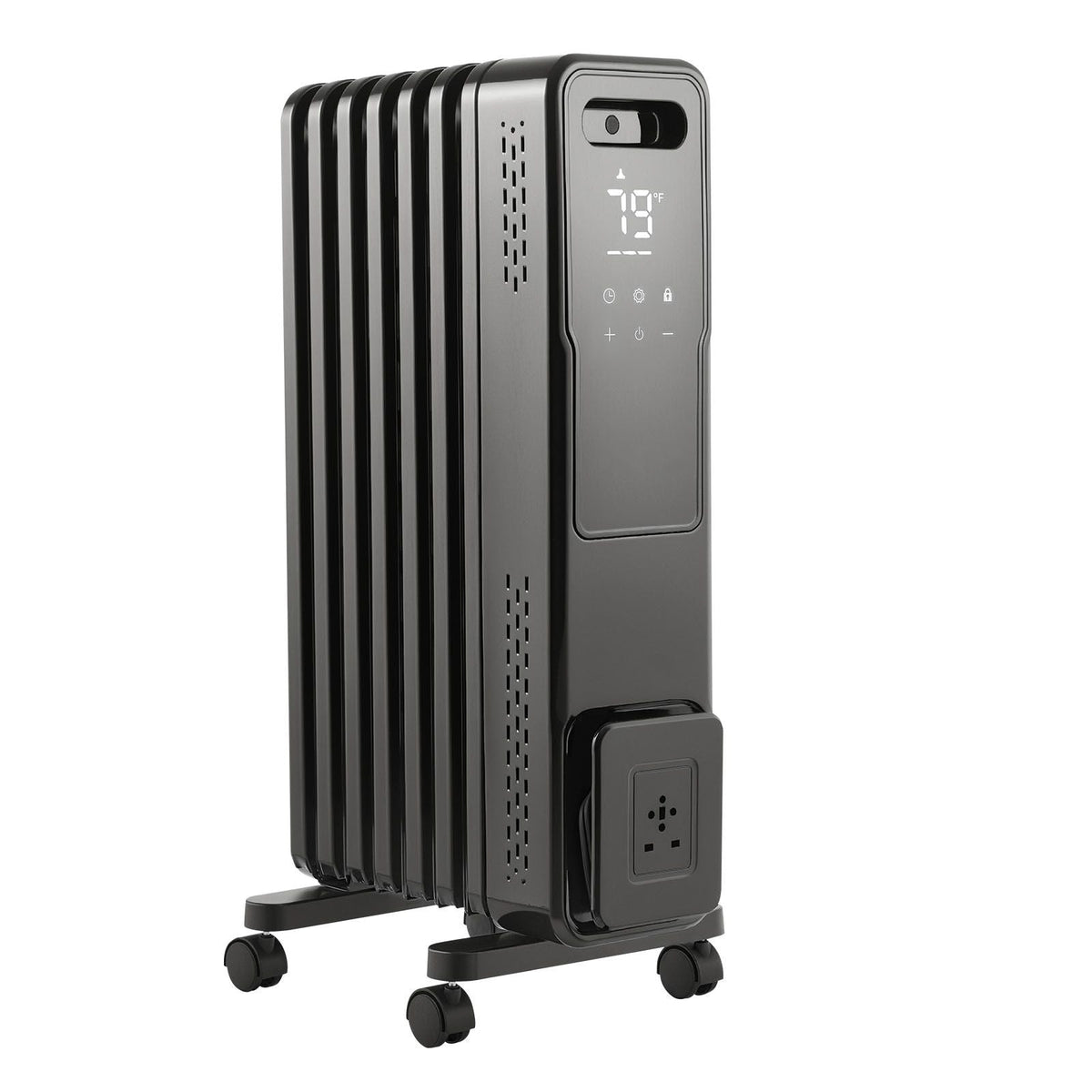 Electric Oil Filled Radiator, 1500W Radiant Space Heater with Dual U-shaped Heating Tubes, Over-Heat Protections,3 Heat Settings,24h Timer, Flexible Casters, Remote Control for Indoor,Black