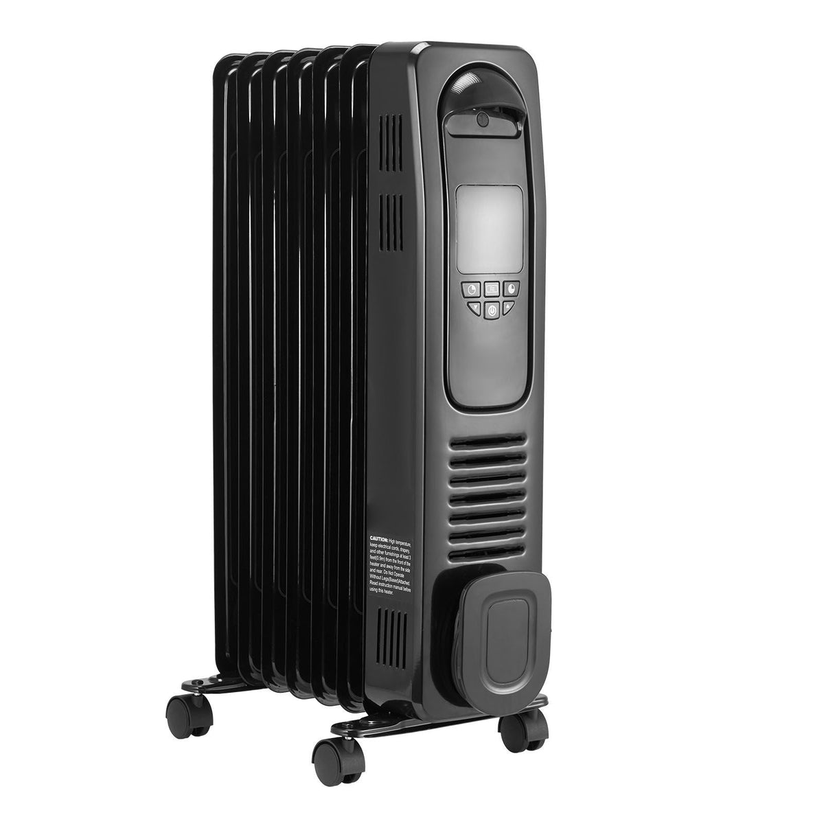 Electric Oil Filled Radiator, 1500W Radiant Space Heater with LED Screen, Over-Heat Protections,24h Timer, Portable Handle Casters, Thermostat,Remote Control for Indoor Use,Black