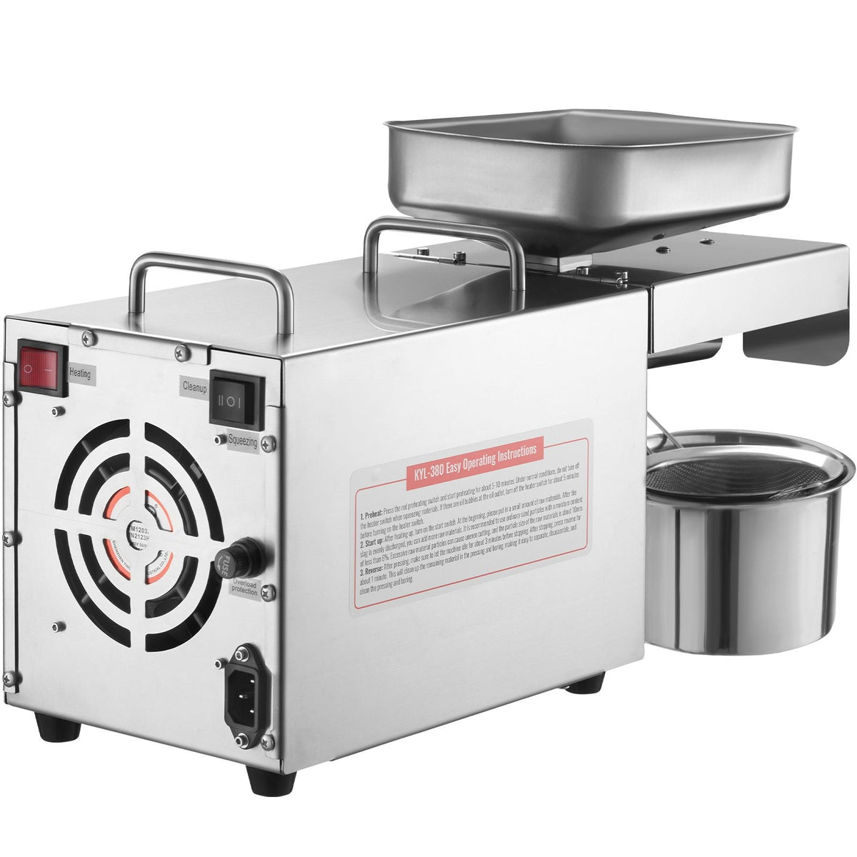 Electric Oil Press Machine, 700W Stainless Steel Oil Extractor Machine, 140 C/284 F Constant Temperature, Hot Press Oil Expeller for Pressing Peanuts, Sesame Seeds, Rapeseed, Tea Seeds