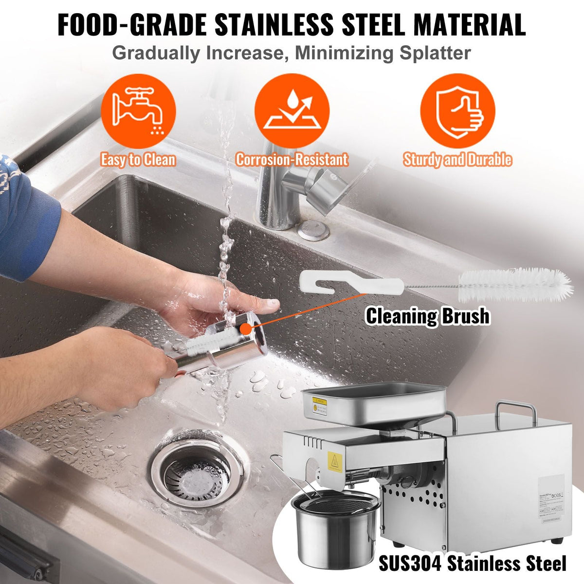 Electric Oil Press Machine, 850W Stainless Steel Oil Extractor Machine, 0-300 C / 32 - 572 F Adjustable Temp, Hot Press Oil Expeller for Pressing Peanuts, Sesame Seeds, Rapeseed, Tea Seeds