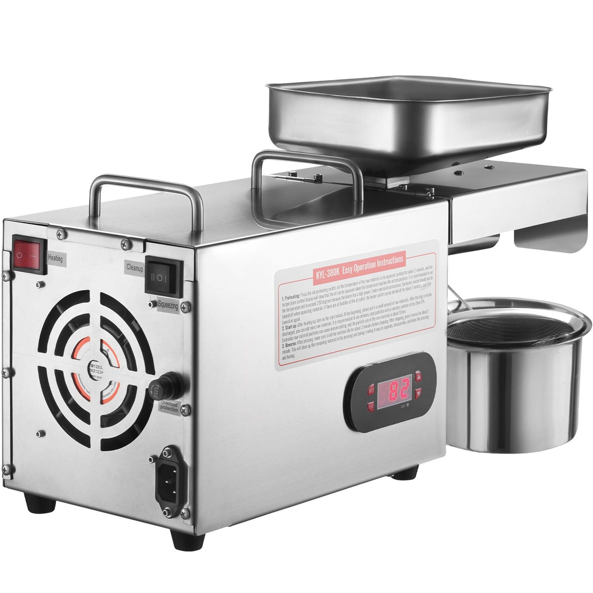 Electric Oil Press Machine, 850W Stainless Steel Oil Extractor Machine, 0-300 C / 32 - 572 F Adjustable Temp, Hot Press Oil Expeller for Pressing Peanuts, Sesame Seeds, Rapeseed, Tea Seeds