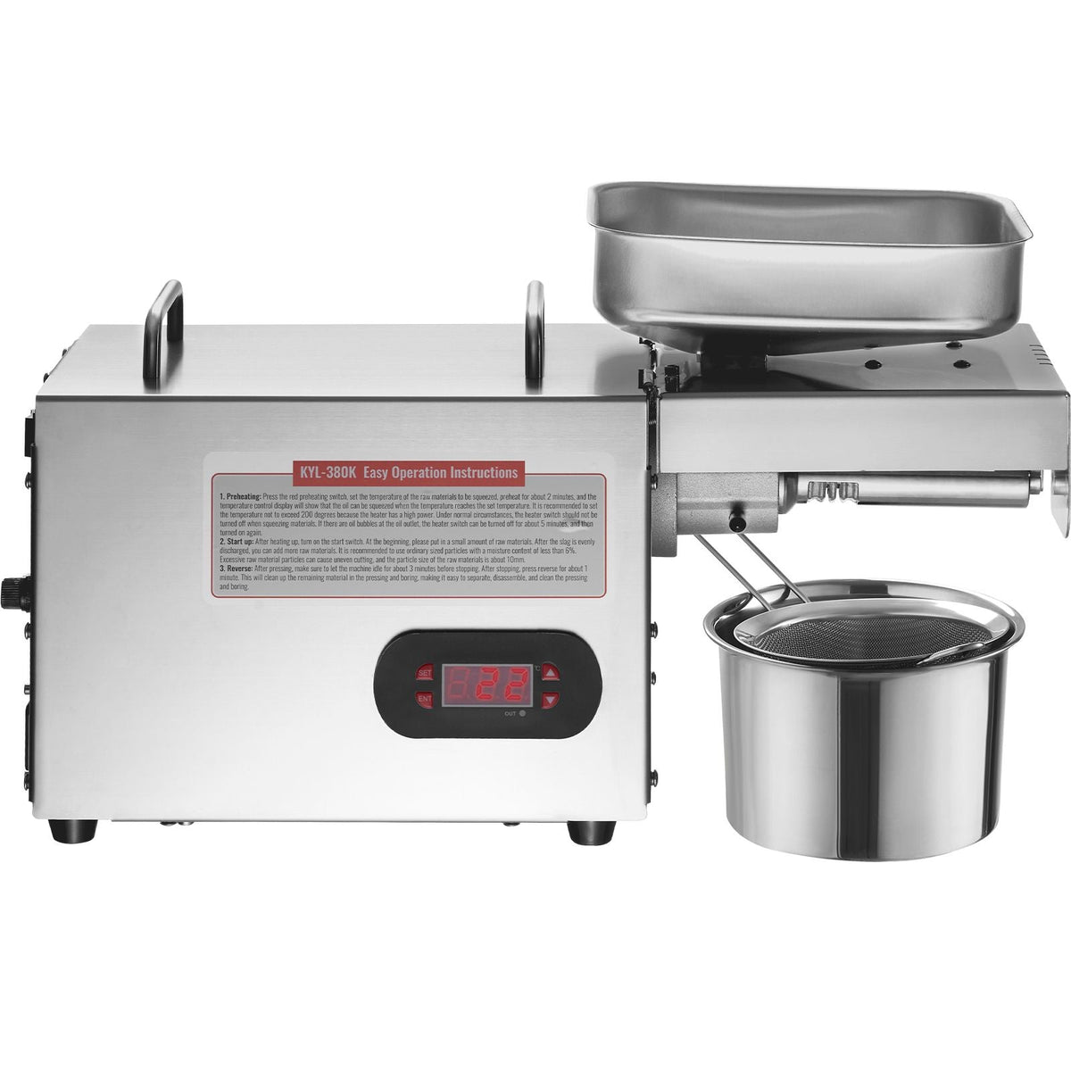 Electric Oil Press Machine, 850W Stainless Steel Oil Extractor Machine, 0-300 C / 32 - 572 F Adjustable Temp, Hot Press Oil Expeller for Pressing Peanuts, Sesame Seeds, Rapeseed, Tea Seeds