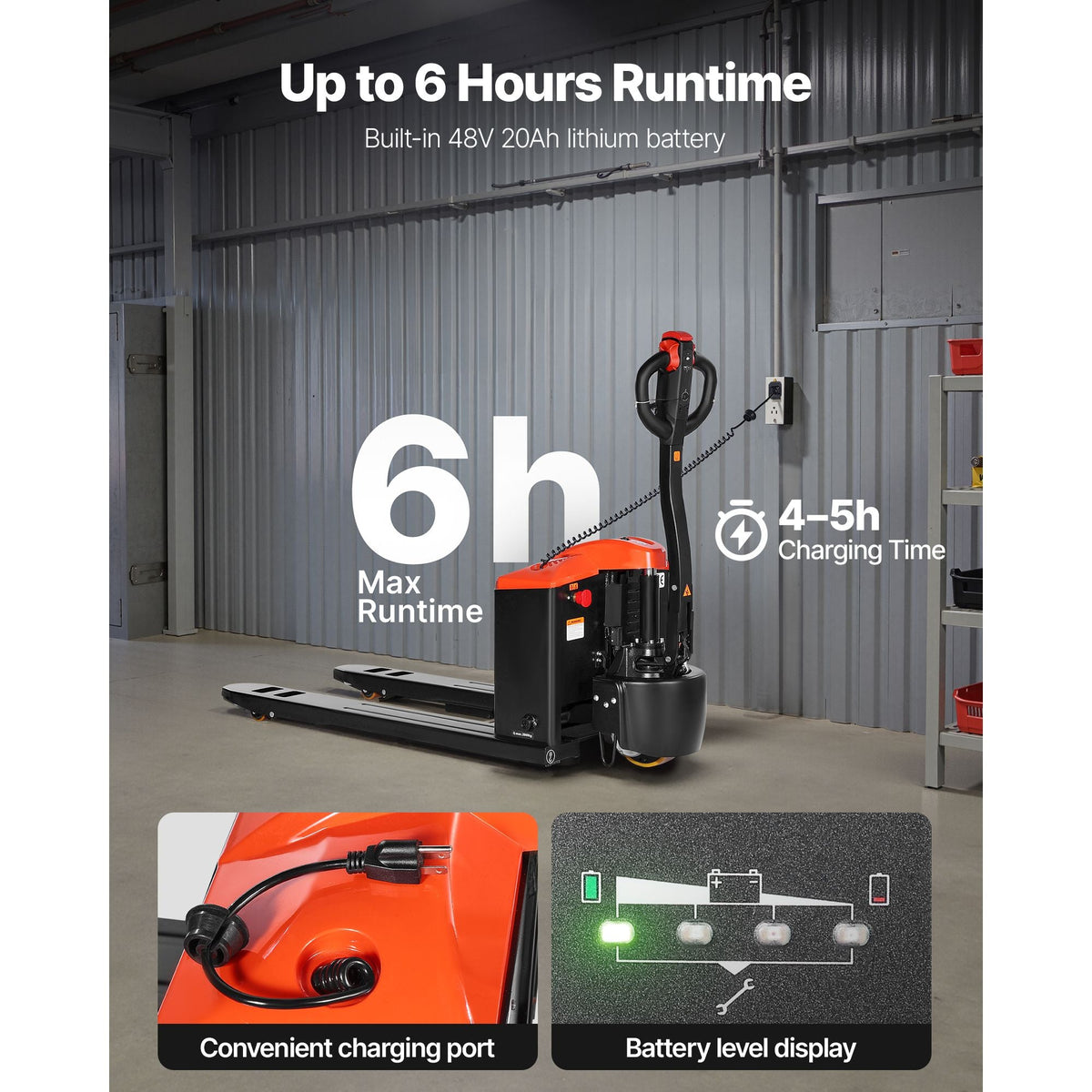 Electric Pallet Jack, 4400 lbs Load Capacity, Lithium Battery Powered Pallet Jack Truck with 48L x 27W Inch Forks for Material Handling, Suitable for Warehouse, Supermarket, Manufacturing