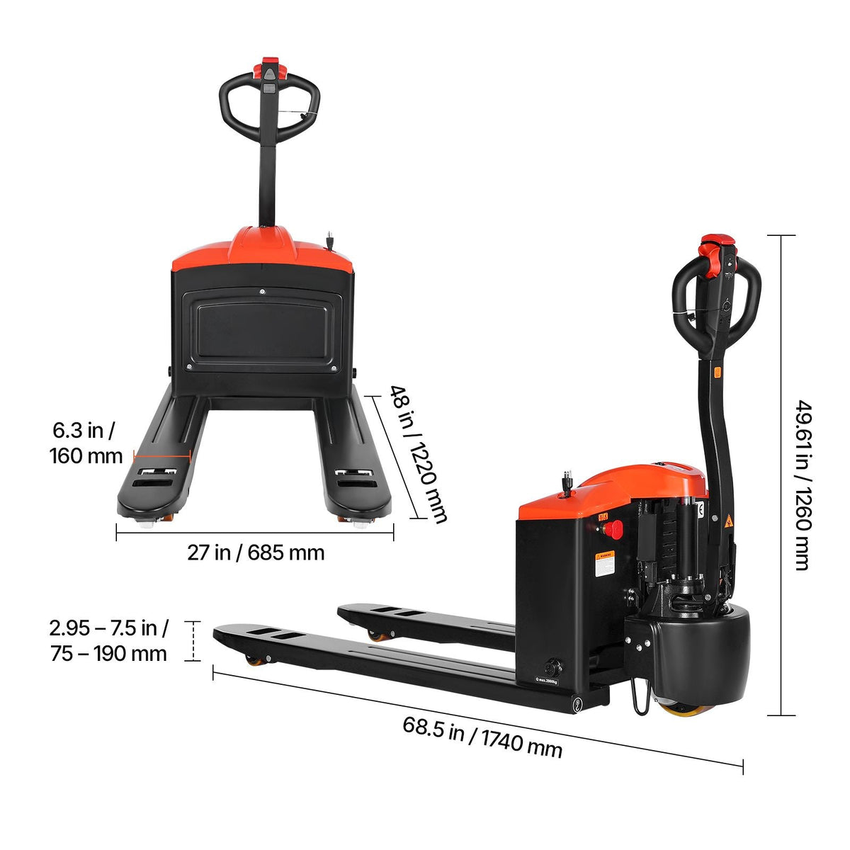 Electric Pallet Jack, 4400 lbs Load Capacity, Lithium Battery Powered Pallet Jack Truck with 48L x 27W Inch Forks for Material Handling, Suitable for Warehouse, Supermarket, Manufacturing