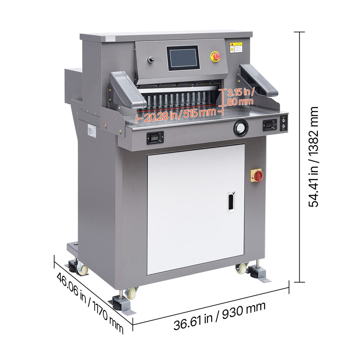 Electric Paper Cutter, 1100W Heavy Duty Paper Cutter Machine 20.3 in / 515 mm Cutting Width, 3.1 in / 80 mm Cutting Thickness, Electric Guillotine Trimmer with Casters & 7 in Touchscreen