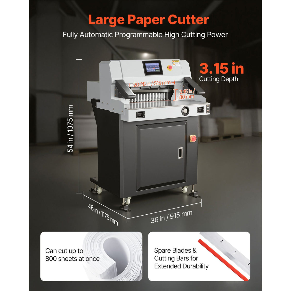 Electric Paper Cutter, 1100W Heavy Duty Paper Cutter Machine With 20.28 in Cutting Width, 3.15 in Cutting Thickness, Electric Guillotine Trimmer with Casters and 7 in Touchscreen, for Print Shop