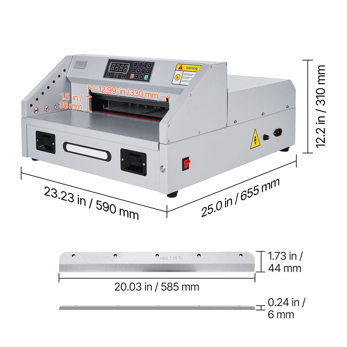Electric Paper Cutter, 300W Heavy Duty Paper Cutter Machine 11.8 in / 330 mm Cutting Width, 1.5 in / 38 mm Cutting Thickness, Electric Guillotine Trimmer with Casters & Infrared Function