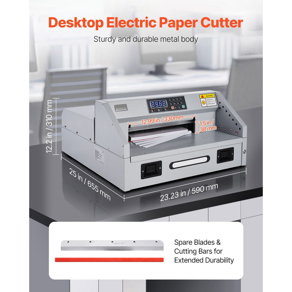 Electric Paper Cutter, 300W Heavy Duty Paper Cutter Machine 11.8 in / 330 mm Cutting Width, 1.5 in / 38 mm Cutting Thickness, Electric Guillotine Trimmer with Casters & Infrared Function