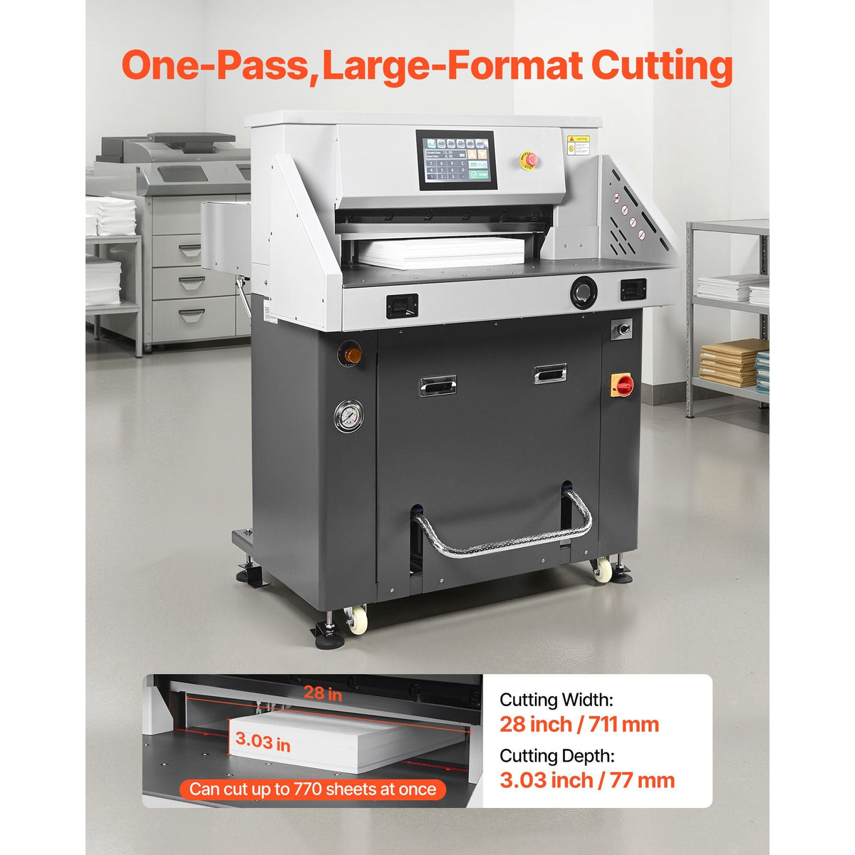 Electric Paper Cutter, Metal Hydraulic Paper Cutter Machine, 28 inch Cutting Width, 3.03 inch Cutting Thickness, Large Size Electric Guillotine Trimmer with Infrared Function and Spare Blade