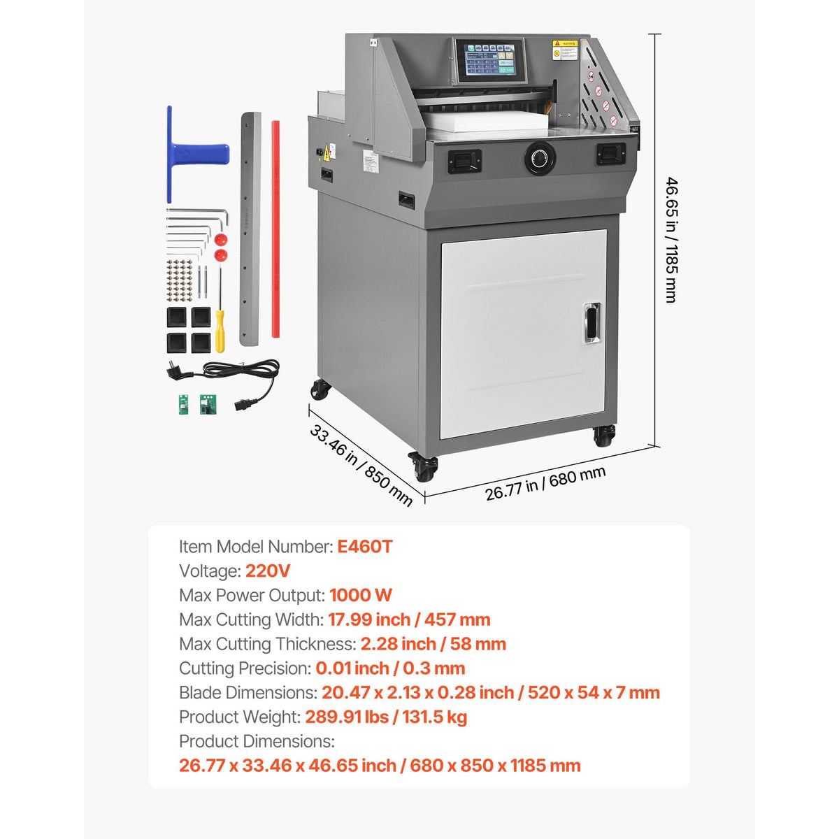 Electric Paper Cutter, Metal Programmable Paper Cutter Machine, 17.99 inch Cutting Width, 2.28 inch Cutting Thickness, Electric Hydraulic Guillotine Trimmer with Infrared Function & Spare Blade
