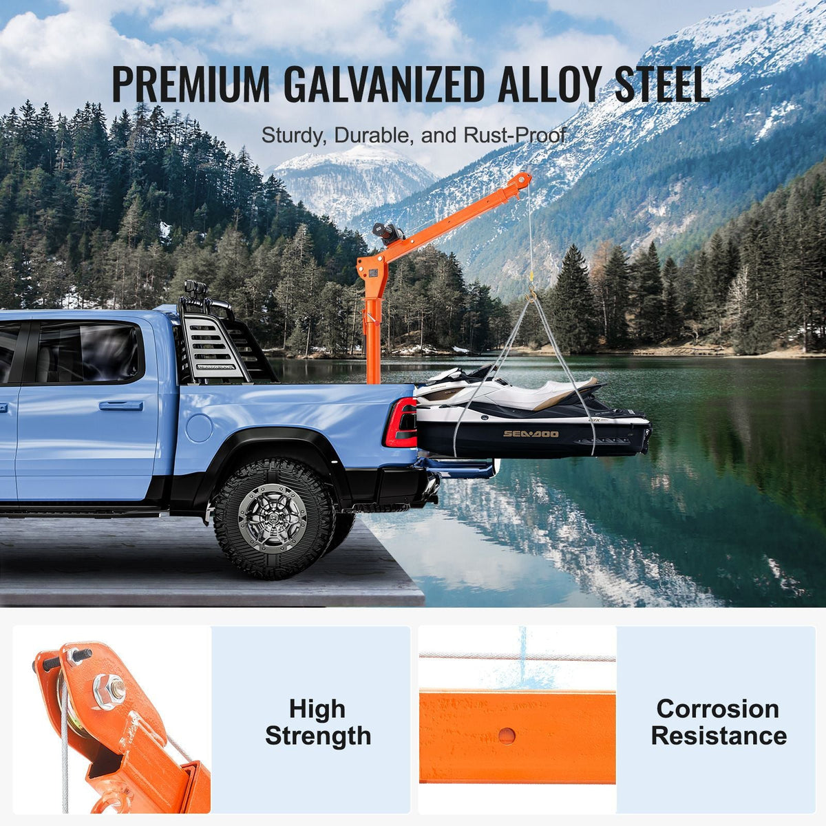 Electric Pickup Truck Crane, 1100 lbs, Folding Truck-Mounted Bed Crane with Electric Winch 3500 lbs, Steel Pickup Truck Jib Crane Hoist 360° Swivel for Lifting Goods in Construction, Factory