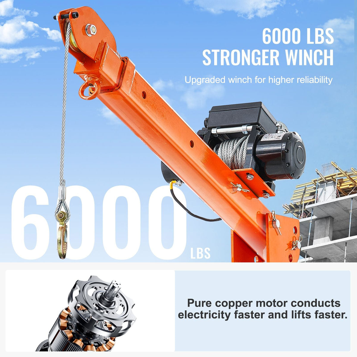 Electric Pickup Truck Crane, 2200 lbs, Folding Truck-Mounted Bed Crane with Electric Winch 6000 lbs, Steel Pickup Truck Jib Crane Hoist 360° Swivel for Lifting Goods in Construction, Factory