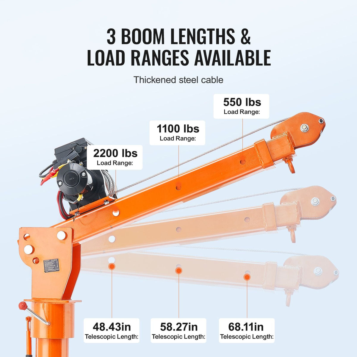 Electric Pickup Truck Crane, 2200 lbs, Folding Truck-Mounted Bed Crane with Electric Winch 6000 lbs, Steel Pickup Truck Jib Crane Hoist 360° Swivel for Lifting Goods in Construction, Factory
