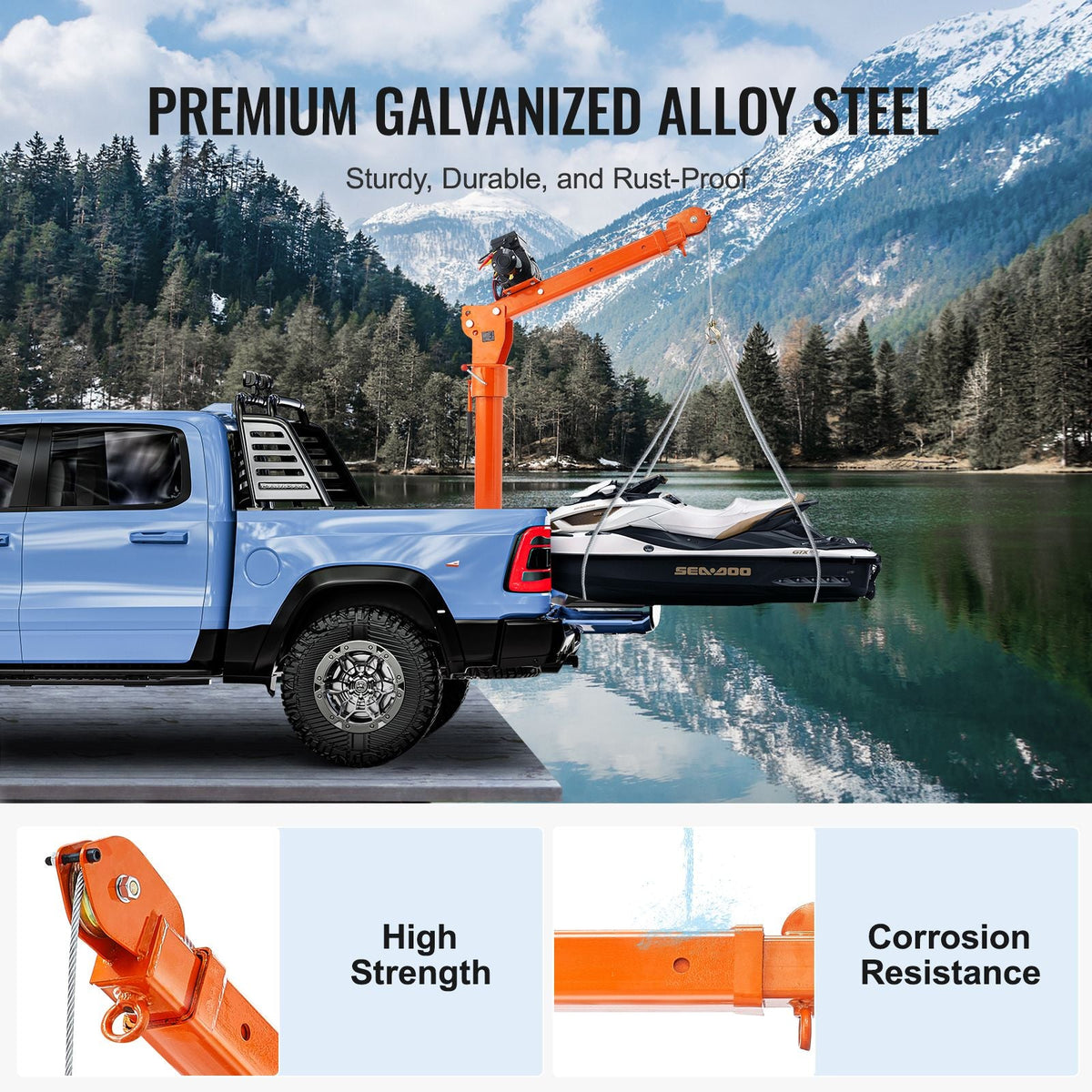 Electric Pickup Truck Crane, 2200 lbs, Folding Truck-Mounted Bed Crane with Electric Winch 6000 lbs, Steel Pickup Truck Jib Crane Hoist 360° Swivel for Lifting Goods in Construction, Factory