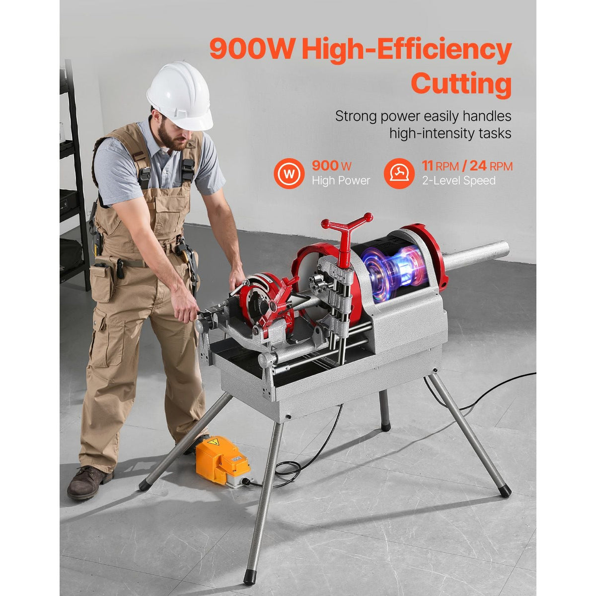 Electric Pipe Threader Machine, 900W 2-Speed Threading Cutting Machine, 1/2 to 4 inch Pipes Threading Cutter Tool with Foot Pedal for Plumbing, Automotive Repairs, Metalworking