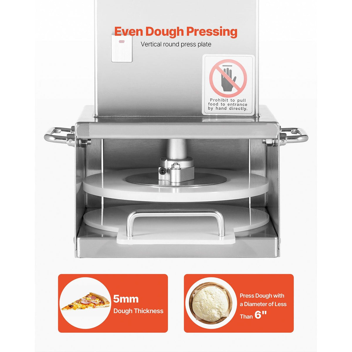 Electric Pizza Dough Press Machine, 6 inch Pizza Pastry Press Plate, Stainless Steel Bread Presser, Adjustable Thickness Commercial Forming Machine, with 100 Pcs Parchment Paper