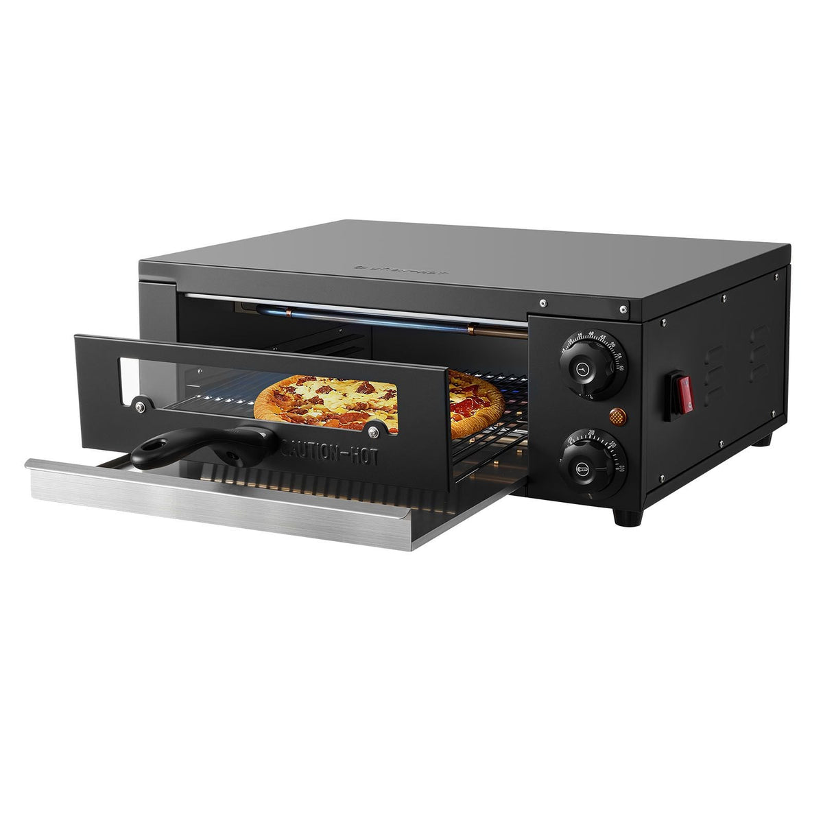 Electric Pizza Oven, 12 in Countertop Pizza Oven, 77 to 572°F Temp Range, 1450W Indoor Pizzas Maker w/Timing & Temp Control, Pizzas Cooker w/Dual Heat Tube, Grill Rack, for Kitchen & Commercial