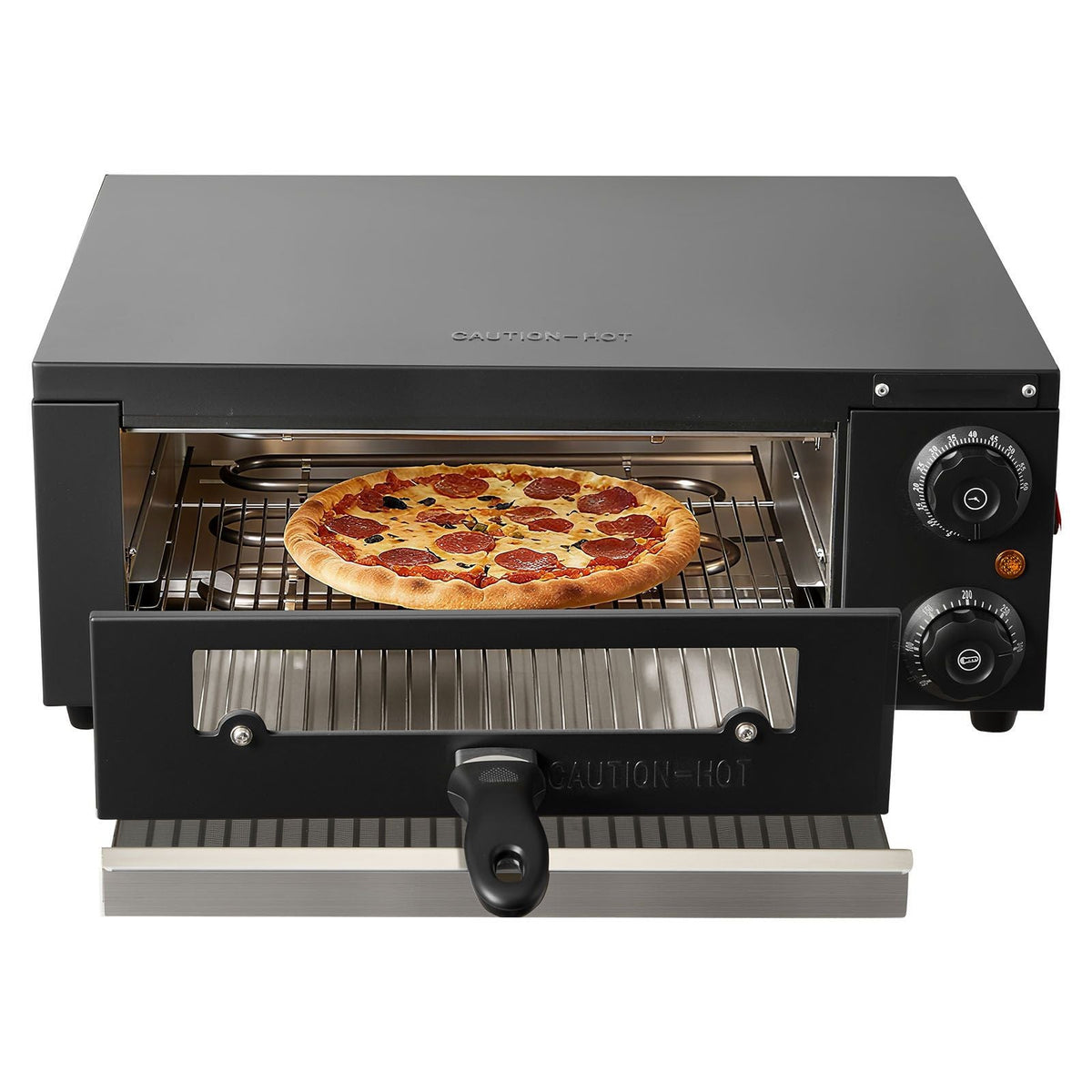 Electric Pizza Oven, 12 in Countertop Pizza Oven, 77 to 572°F Temp Range, 1450W Indoor Pizzas Maker w/Timing & Temp Control, Pizzas Cooker w/Dual Heat Tube, Grill Rack, for Kitchen & Commercial