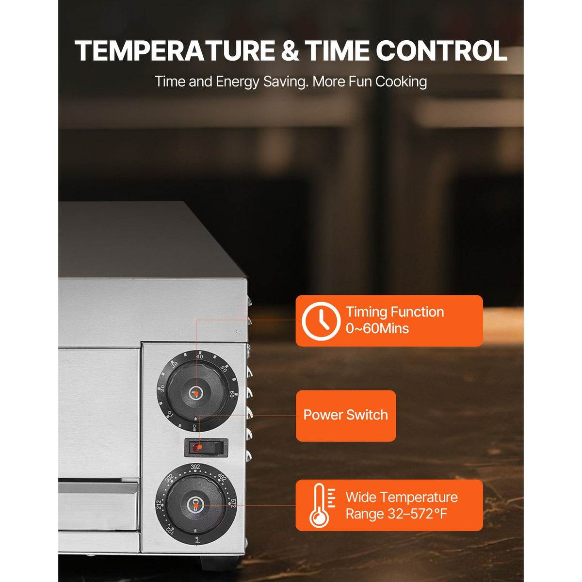 Electric Pizza Oven for Countertops, 12-inch, 1500W, with Temp Control & 0-60 Min Timer, Even Baking Technology & Easy Clean Crumb Tray, Ideal for Both Commercial & Home Kitchens