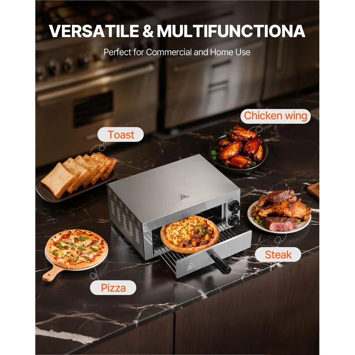 Electric Pizza Oven for Countertops, 12-inch, 1500W, with Temp Control & 0-60 Min Timer, Even Baking Technology & Easy Clean Crumb Tray, Ideal for Both Commercial & Home Kitchens