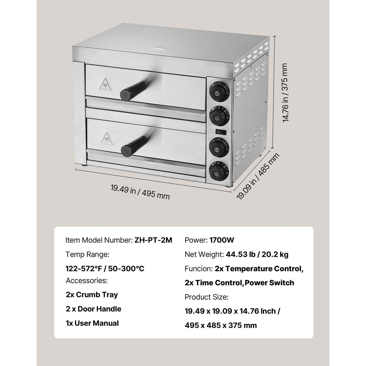Electric Pizza Oven for Countertops, 12-inch, 1700W, with Temp Control & 0-60 Min Timer, Even Baking Technology & Easy Clean Crumb Tray, Ideal for Both Commercial & Home Kitchens