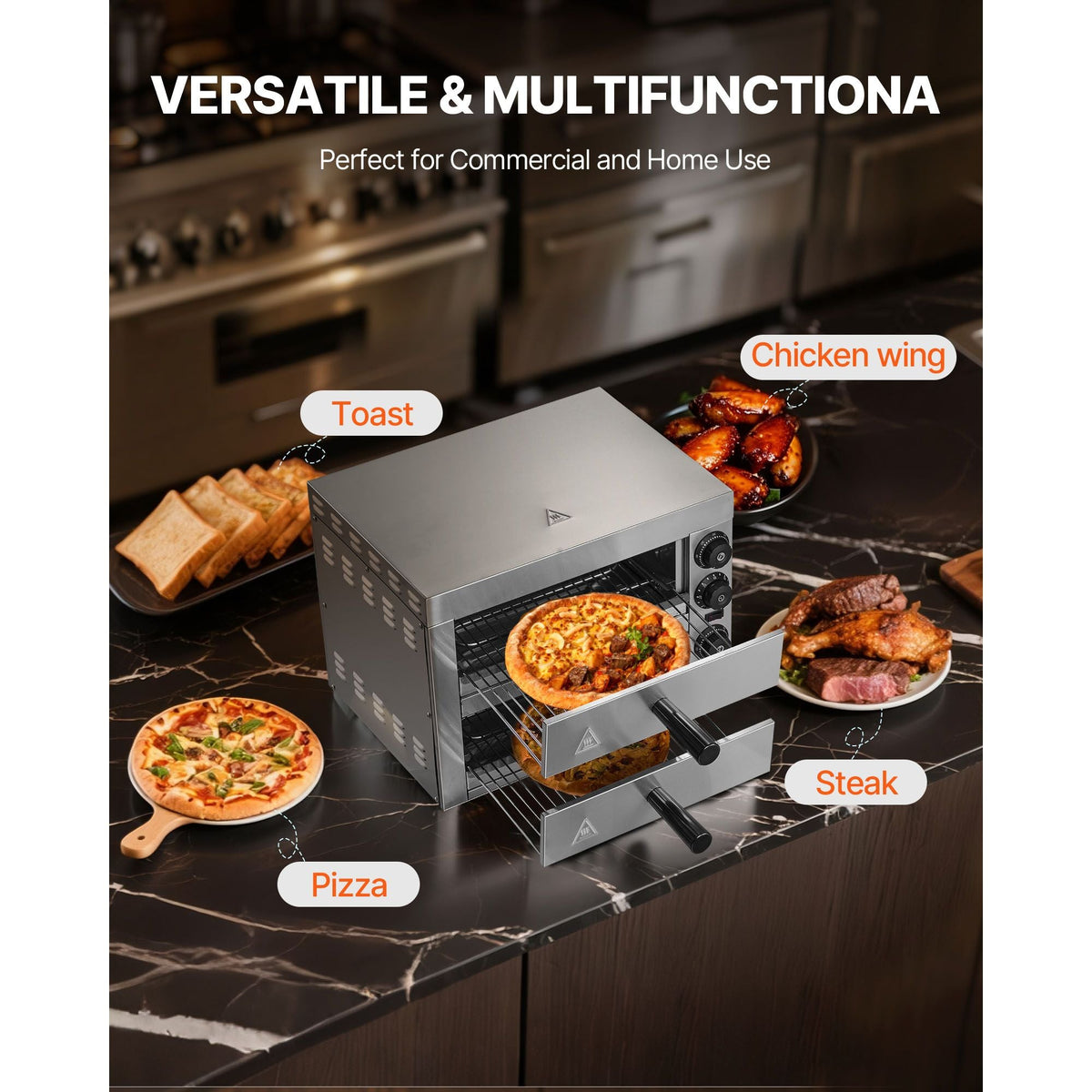 Electric Pizza Oven for Countertops, 12-inch, 1700W, with Temp Control & 0-60 Min Timer, Even Baking Technology & Easy Clean Crumb Tray, Ideal for Both Commercial & Home Kitchens