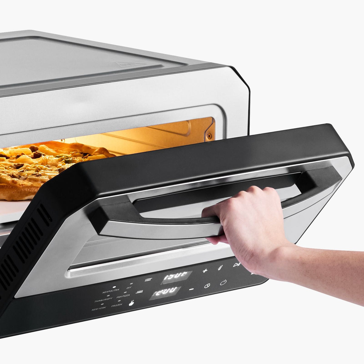 Electric Pizza Oven, Smart Pizzas Maker Indoor with 5 Preset, 12-Inch Countertop Pizza Cooker w/ Touch Screen, 750 Fahrenheit Max Temp, 2-Min Rpaid Baking Oven Thin & Crispy, Neapolitan, Frozen,