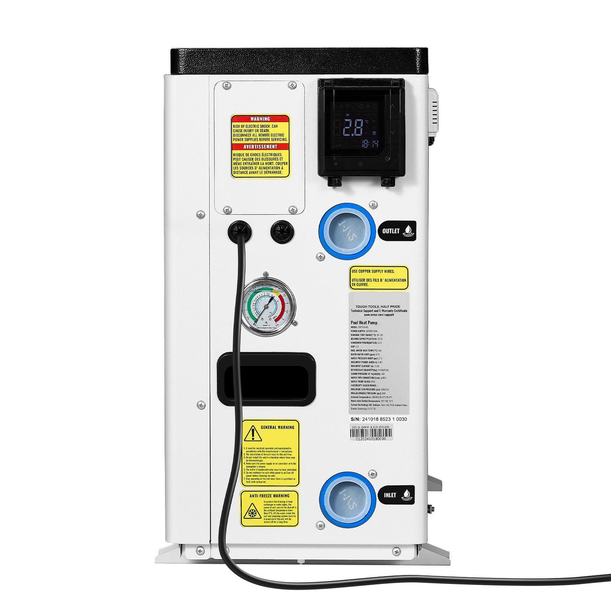 Electric Pool Heat Pump, 22250 BTU, Pool Heaters for 3171-6605GAL Above and In Ground Pools, Low Noise, Heating and Cooling Highly Efficient & Energy-Saving Pool Water Heater AC120V 60Hz