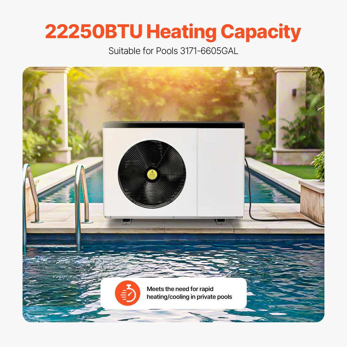 Electric Pool Heat Pump, 22250 BTU, Pool Heaters for 3171-6605GAL Above and In Ground Pools, Low Noise, Heating and Cooling Highly Efficient & Energy-Saving Pool Water Heater AC120V 60Hz