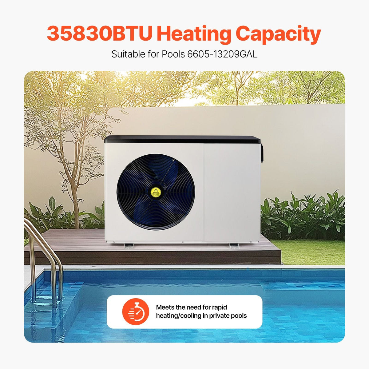 Electric Pool Heat Pump, 35830 BTU, Pool Heaters for 6605-13209GAL Above and In Ground Pools, Low Noise, Heating and Cooling Highly Efficient & Energy-Saving Pool Water Heater AC208-230V 60Hz