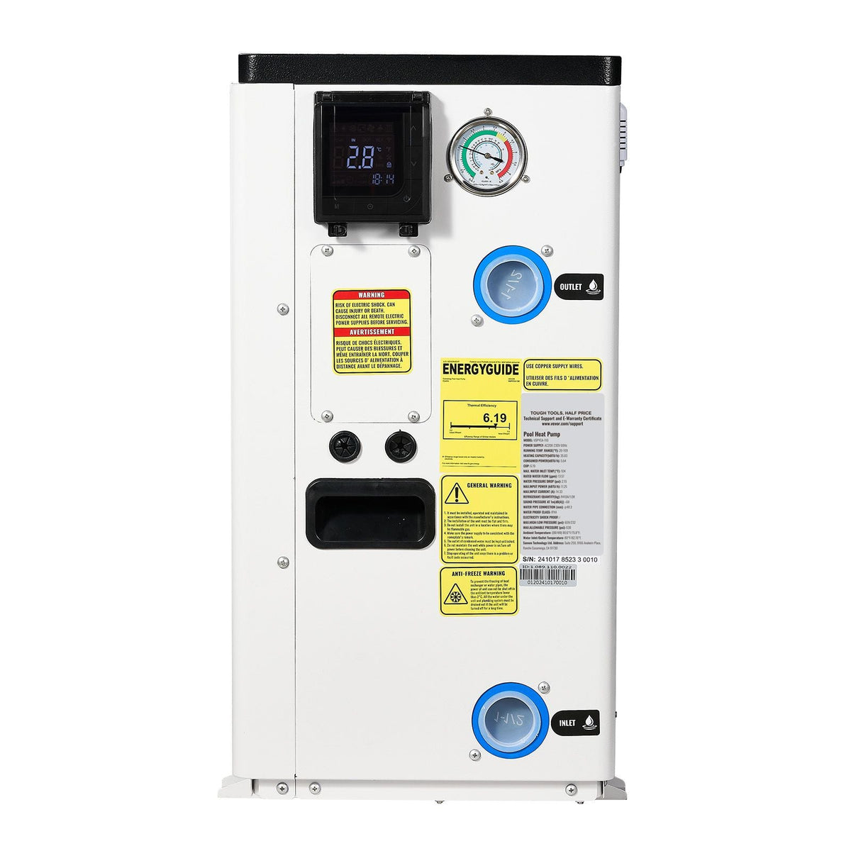 Electric Pool Heat Pump, 35830 BTU, Pool Heaters for 6605-13209GAL Above and In Ground Pools, Low Noise, Heating and Cooling Highly Efficient & Energy-Saving Pool Water Heater AC208-230V 60Hz