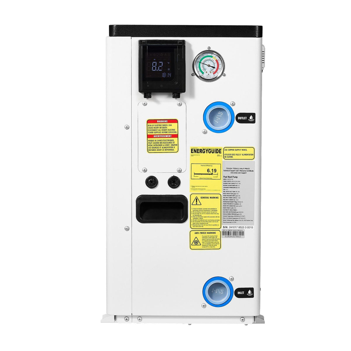 Electric Pool Heat Pump, 51200 BTU, Pool Heaters for 7926-15851GAL Above and In Ground Pools, Low Noise, Heating and Cooling Highly Efficient & Energy-Saving Pool Water Heater AC208-230V 60Hz