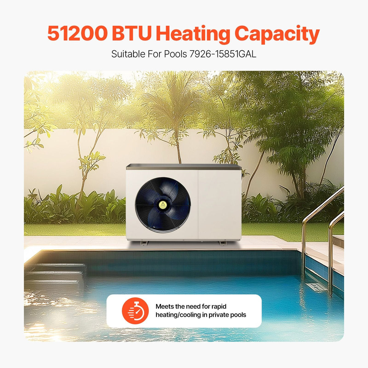 Electric Pool Heat Pump, 51200 BTU, Pool Heaters for 7926-15851GAL Above and In Ground Pools, Low Noise, Heating and Cooling Highly Efficient & Energy-Saving Pool Water Heater AC208-230V 60Hz