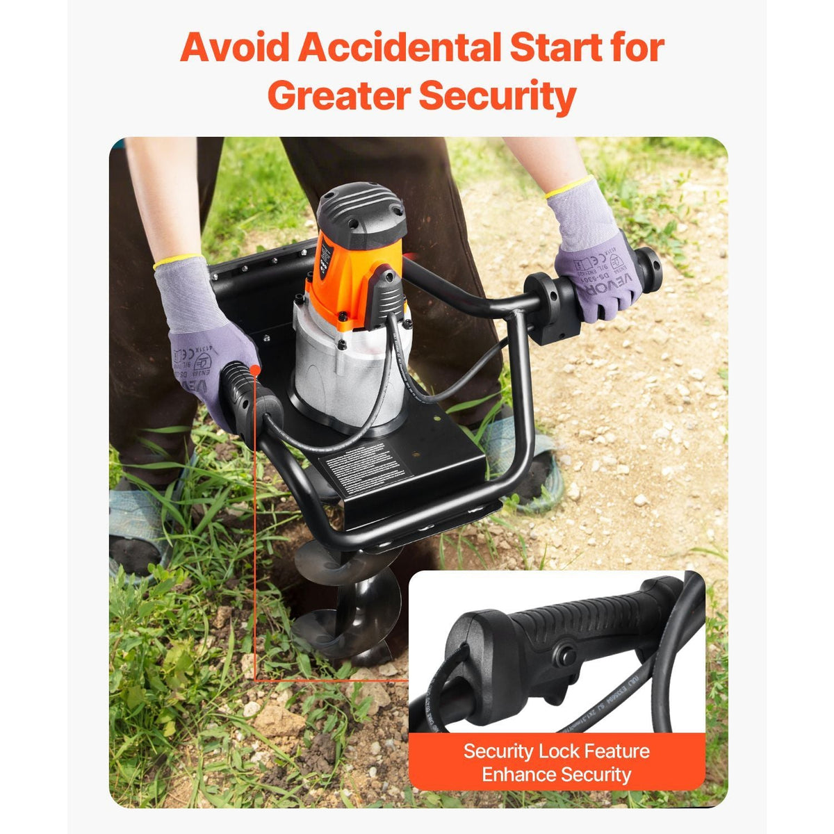 Electric Post Hole Digger, 5.71 in Auger Bit with 1500W Powerful Motor, 140 RPM Alloy Steel Earth Auger Drill Bit with 10.24 in Extension Rod, for Post Hole Digging, Drilling & Tree Planting