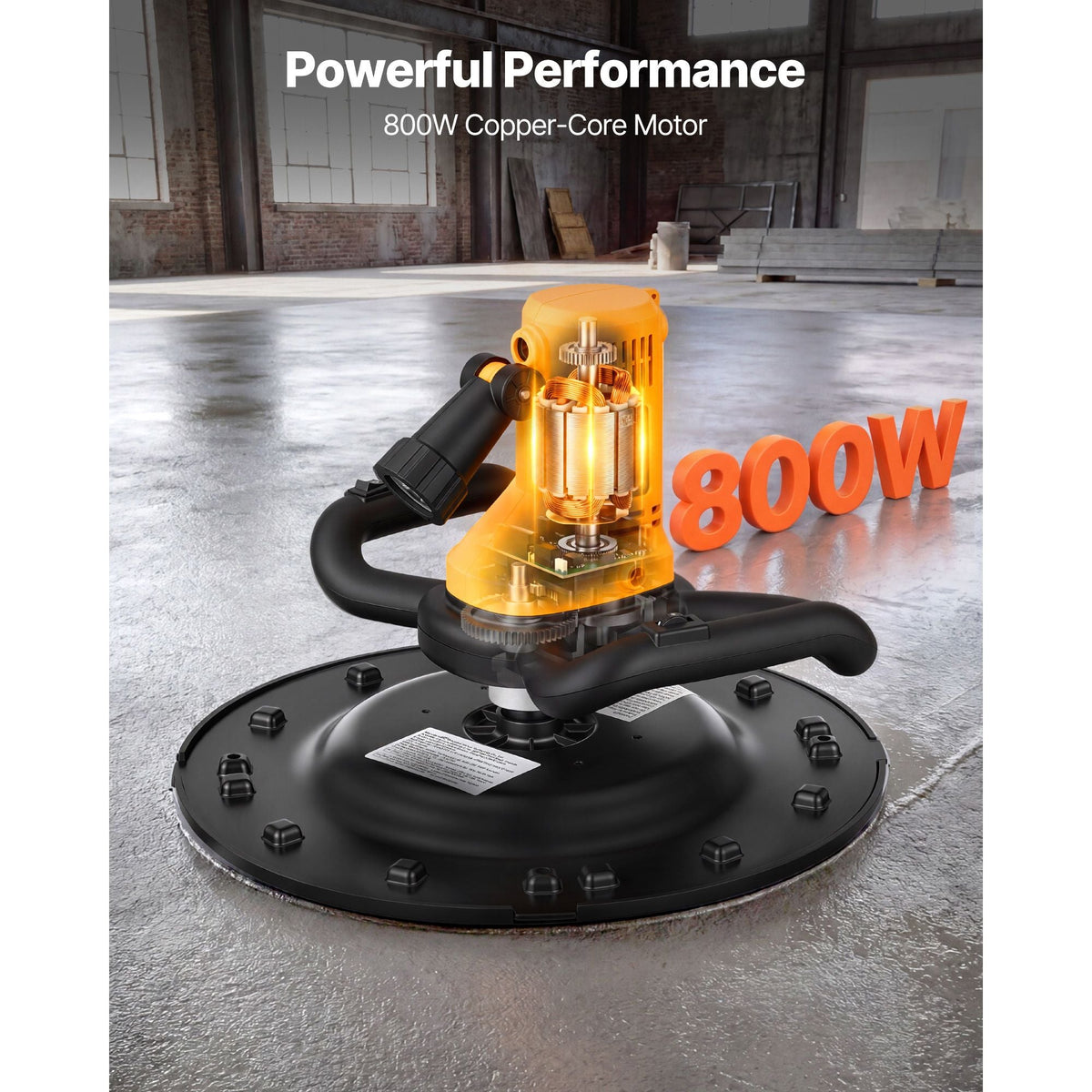 Electric Power Trowel, 800W Concrete Finishing Machine Corded with Mixing Rod, 6-Speed Adjustable 120–200 RPM, Steel & Plastic Trowel Discs, Extension Handle, Floor Smoothing Cement Finisher