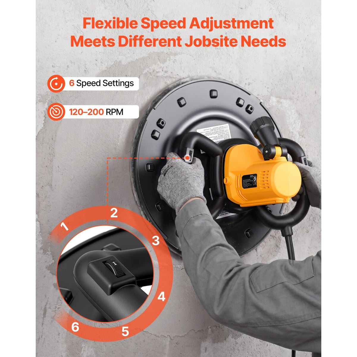 Electric Power Trowel, 800W Concrete Finishing Machine Corded with Mixing Rod, 6-Speed Adjustable 120–200 RPM, Steel & Plastic Trowel Discs, Extension Handle, Floor Smoothing Cement Finisher