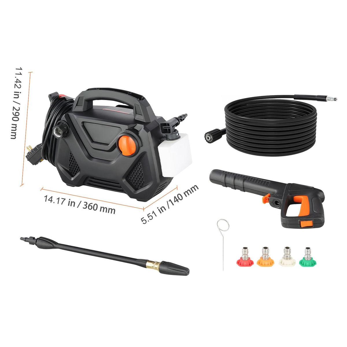 Electric Pressure Washer, 2150-PSI 1.85-GPM, Foam Cannon High-Pressure with 5 Different Nozzle, 20ft Hose/35ft Cord Lightweight Washer, Portable Cleans Cars/Fences/Patios/Furniture/Floor/Window