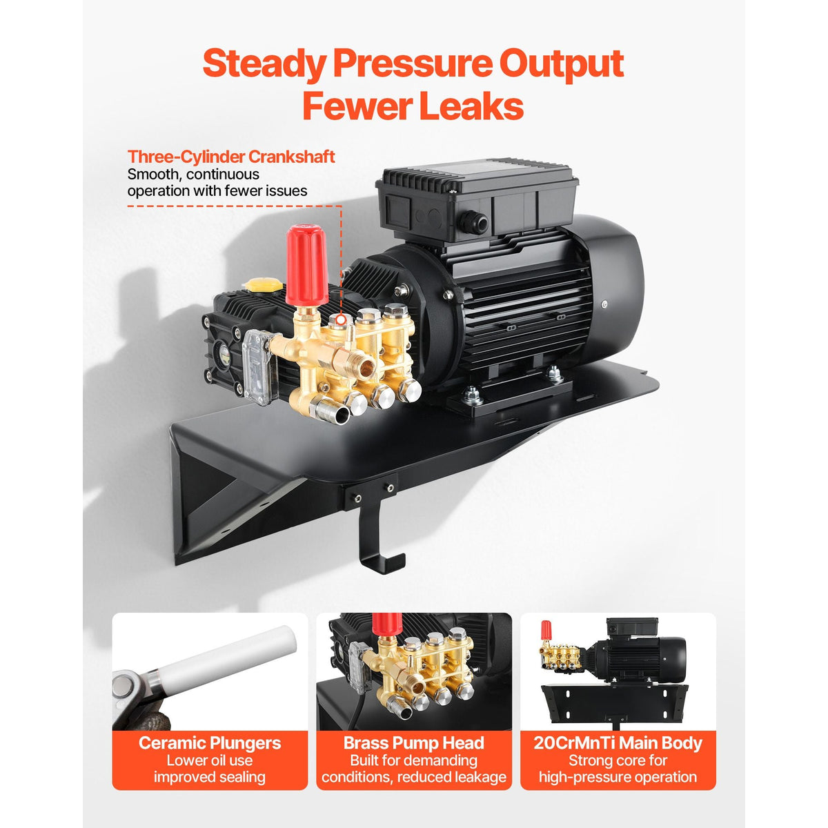 Electric Pressure Washer Pump Kit, 1220 PSI, 2.2 GPM, Triplex Power Washer Pump with 2 HP Motor 120 V, Includes Wall Mount Bracket, Spray Gun, Wand, Hose, 5 Nozzles, for Washing Cars, Gardens