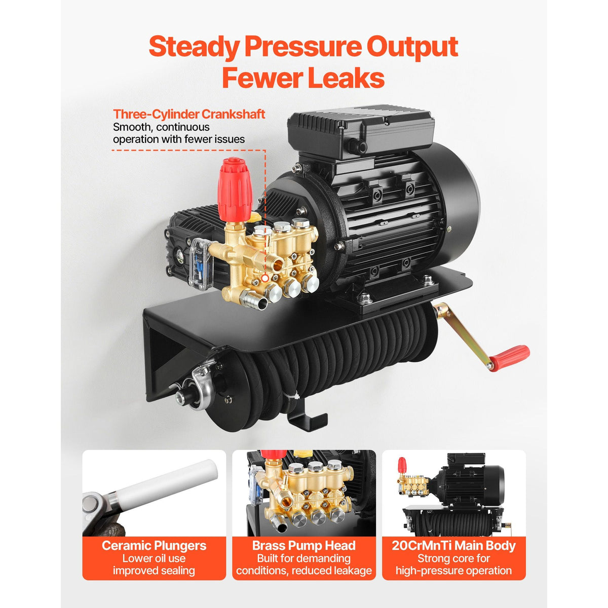 Electric Pressure Washer Pump Kit, 1950 PSI, 3.2 GPM, Triplex Power Washer Pump with 5 HP Motor 240 V, Includes Wall Mount Bracket, Spray Gun, Wand, Hose, 5 Nozzles, for Washing Cars, Gardens