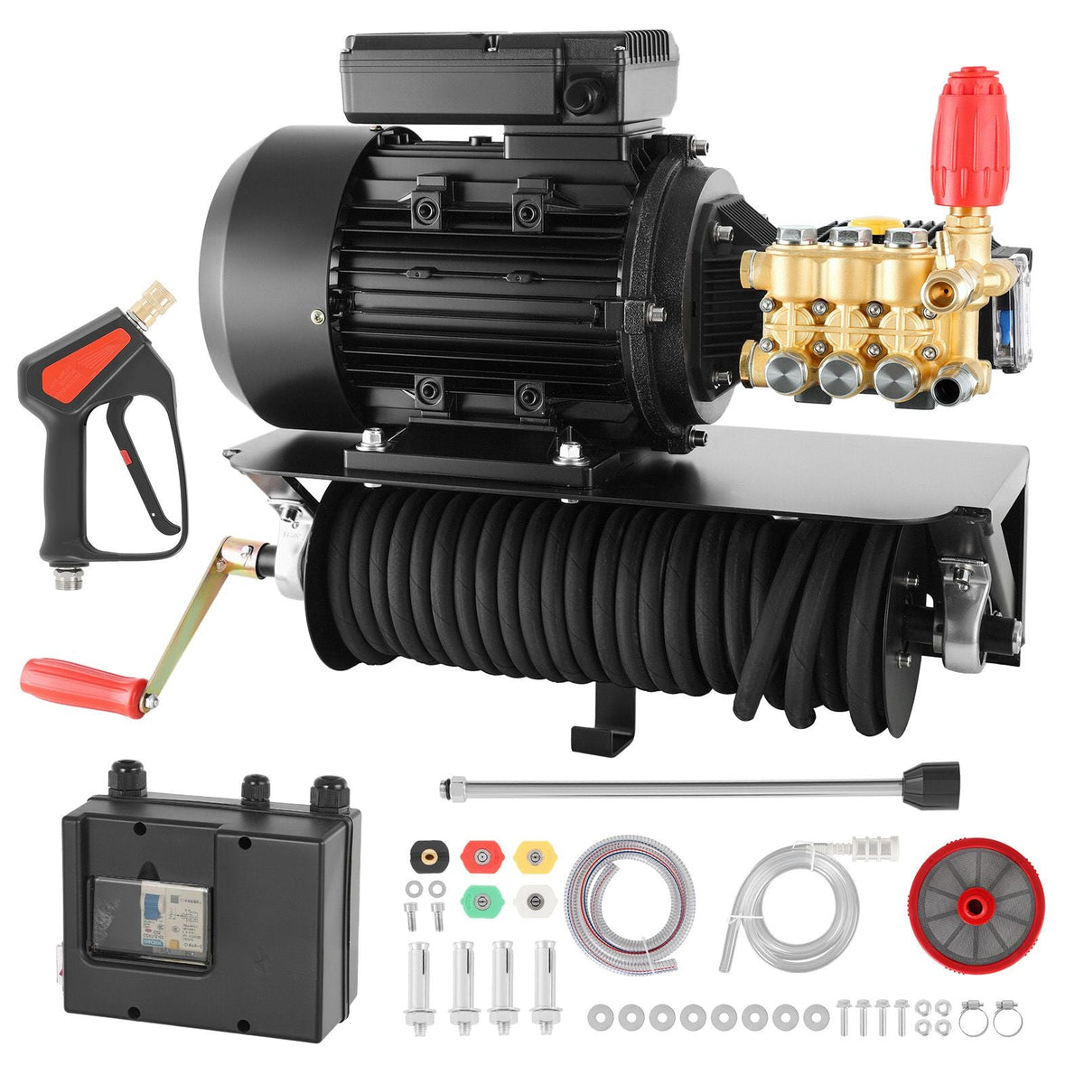 Electric Pressure Washer Pump Kit, 1950 PSI, 3.2 GPM, Triplex Power Washer Pump with 5 HP Motor 240 V, Includes Wall Mount Bracket, Spray Gun, Wand, Hose, 5 Nozzles, for Washing Cars, Gardens