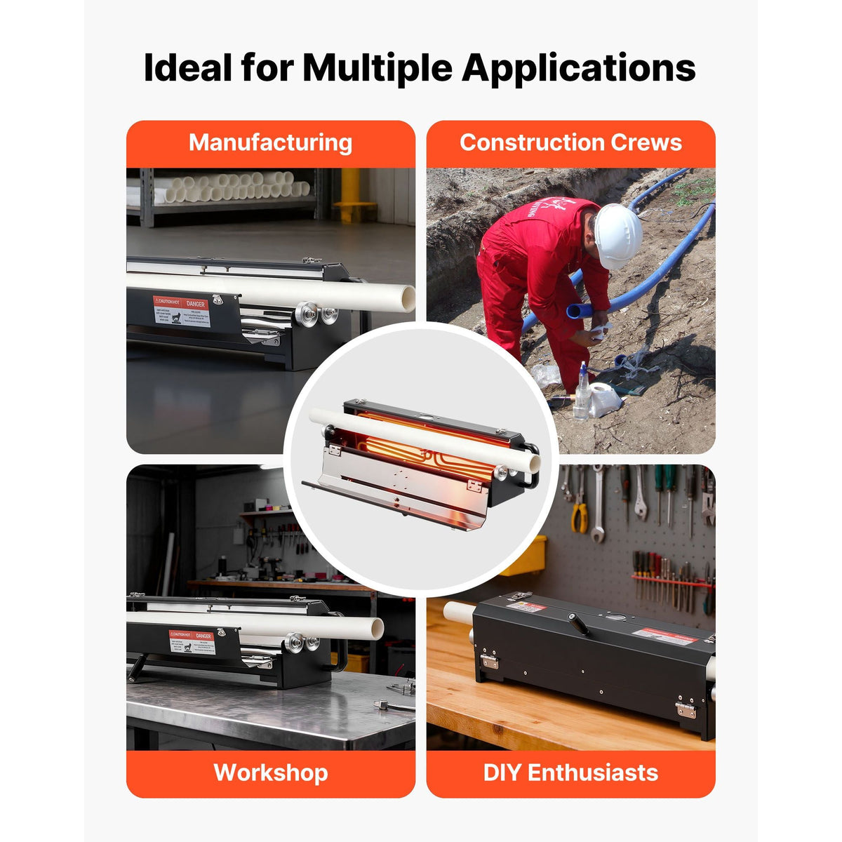 Electric PVC Conduit Heater, 1/2" to 2", 1200W Rapid and Even Heating, PVC Bender Heater Pipe Bending Tool with Carrying Handle, Easy to Use, for Construction Crews, DIY Enthusiasts, Workshop