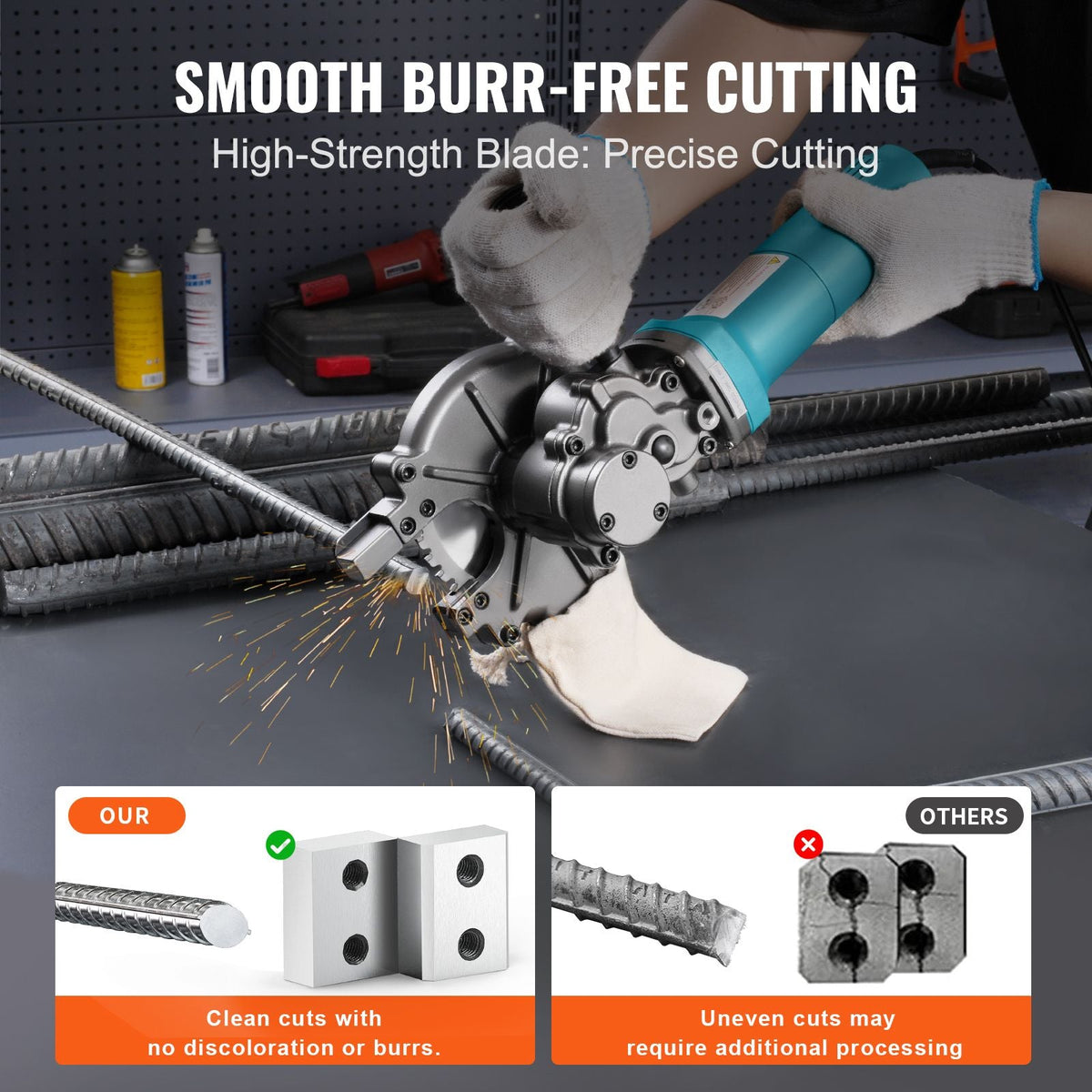 Electric Rebar Cutter, 1100W Portable Rebar Cutter, Cutting up to 3/2 inch (4-40mm) Rebar, High Power Steel Concrete Rebar Cutter with Auxiliary Small Handle Tool Case, RD-10