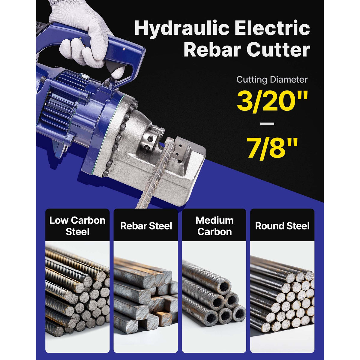 Electric Rebar Cutter, 1350W Portable Electric Hydraulic Rebar Cutter, Cutting up to 7/8 Inch #7 4-22mm Rebar within 4.5 Seconds,110V,with Easy to Carry Stainless Box