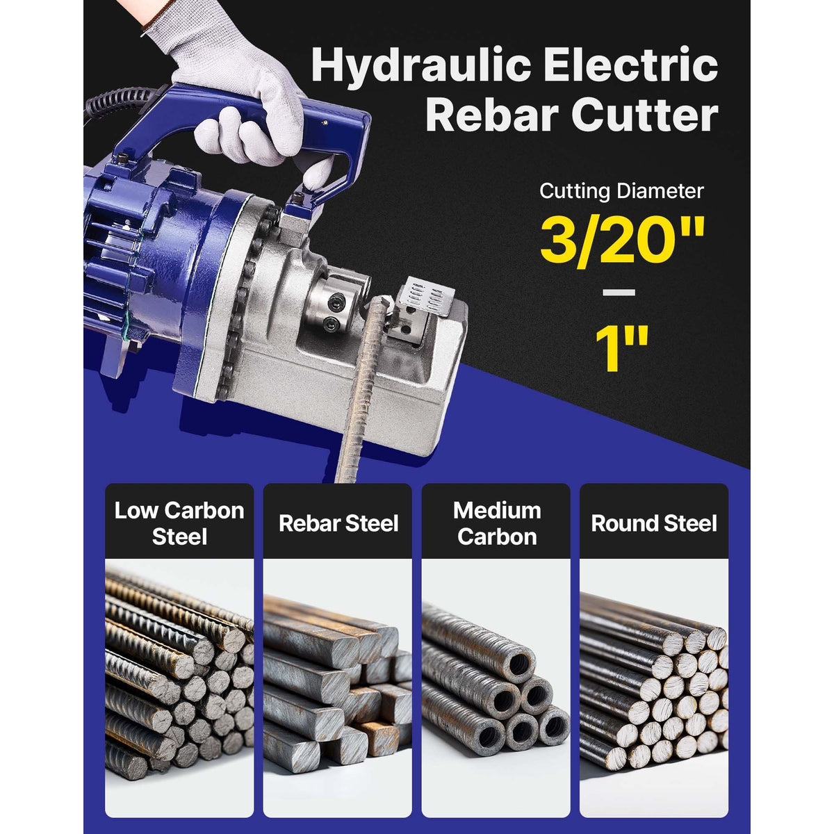Electric Rebar Cutter, 1700W Portable Electric Hydraulic Rebar Cutter, Cutting up to 1 Inch #8 4-25mm Rebar within 5 Seconds,110V,with Easy to Carry Stainless Box