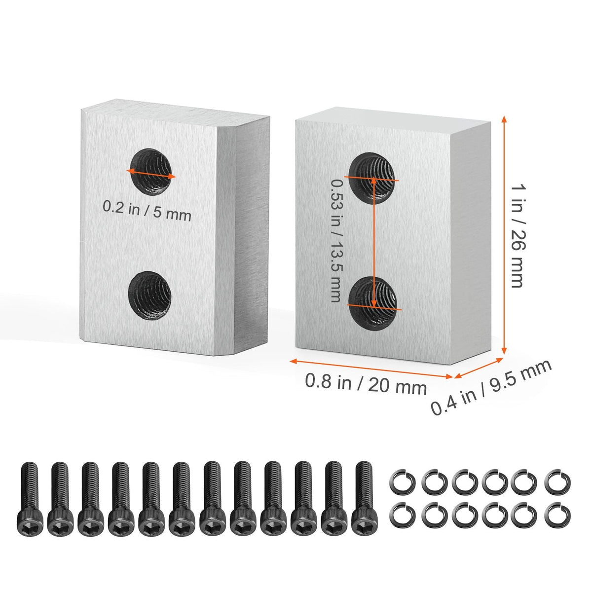 Electric Rebar Cutter Blade, 6 PCS 16mm(5/8 Inch) Cutting Diameter, HRC58-60 Hard Hydraulic Rebar Blade Replacement Jaw Blades with 12 Hexagon Screw and 12 Spring Washer, for Model RC-16