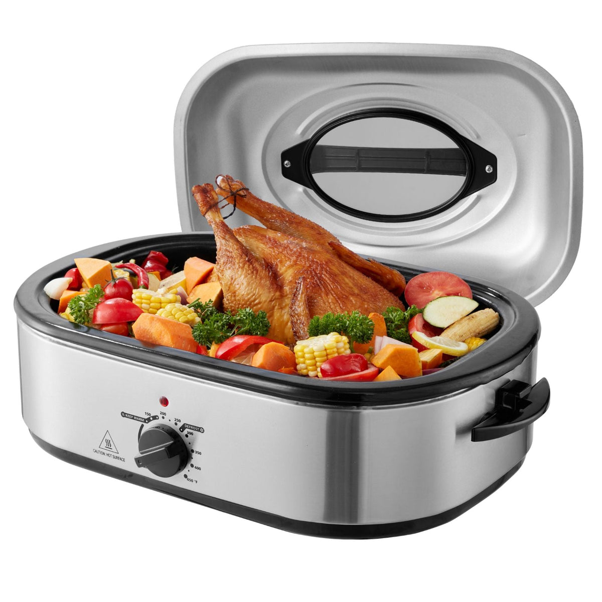 Electric Roaster Oven, 18 QT Turkey Roaster Oven with Self-Basting Lid, 1450W Roaster Oven with Defrost & Warm Function, Adjustable Temperature, Removable Pan & Rack, Fits Turkeys Up to 22LBS
