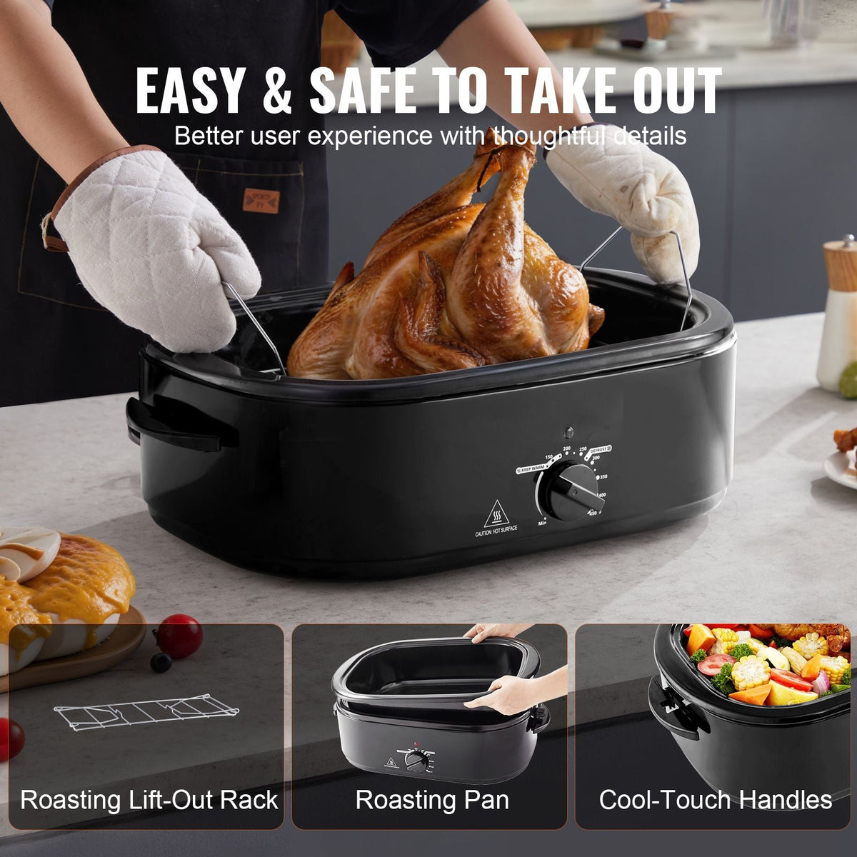 Electric Roaster Oven, 20 QT Turkey Roaster Oven with Self-Basting Lid, 1450W Roaster Oven with Defrost & Warm Function, Adjustable Temperature, Removable Pan & Rack, Fits Turkeys Up to 24LBS