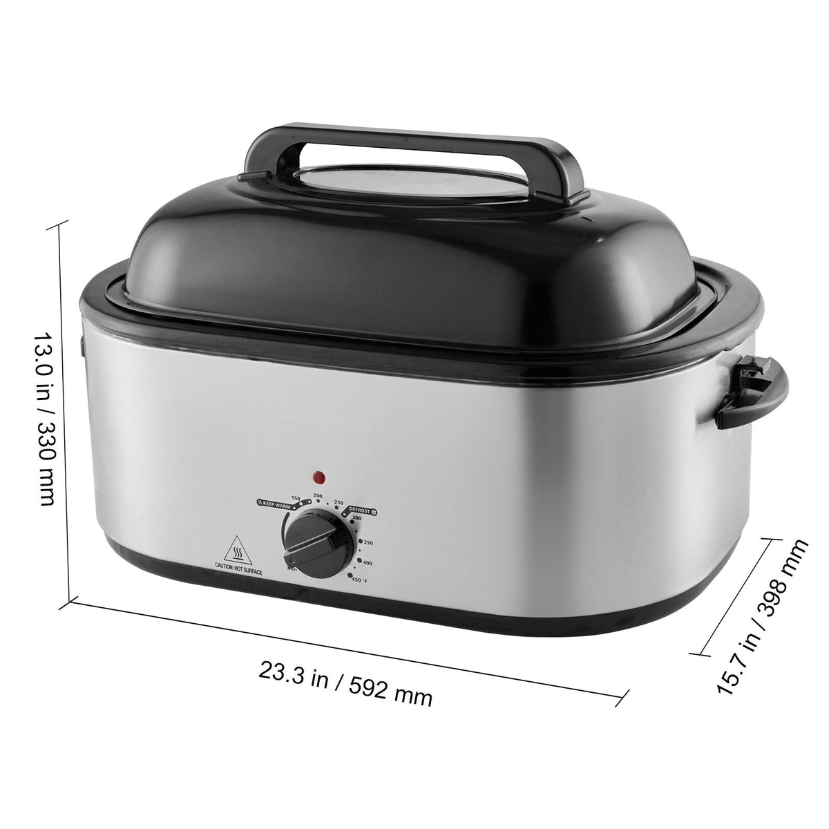 Electric Roaster Oven, 24 QT Turkey Roaster Oven with Self-Basting Lid, 1450W Roaster Oven with Defrost & Warm Function, Adjustable Temp, Removable Pan & Rack, Fits Turkeys Up to 28LBS, Silver